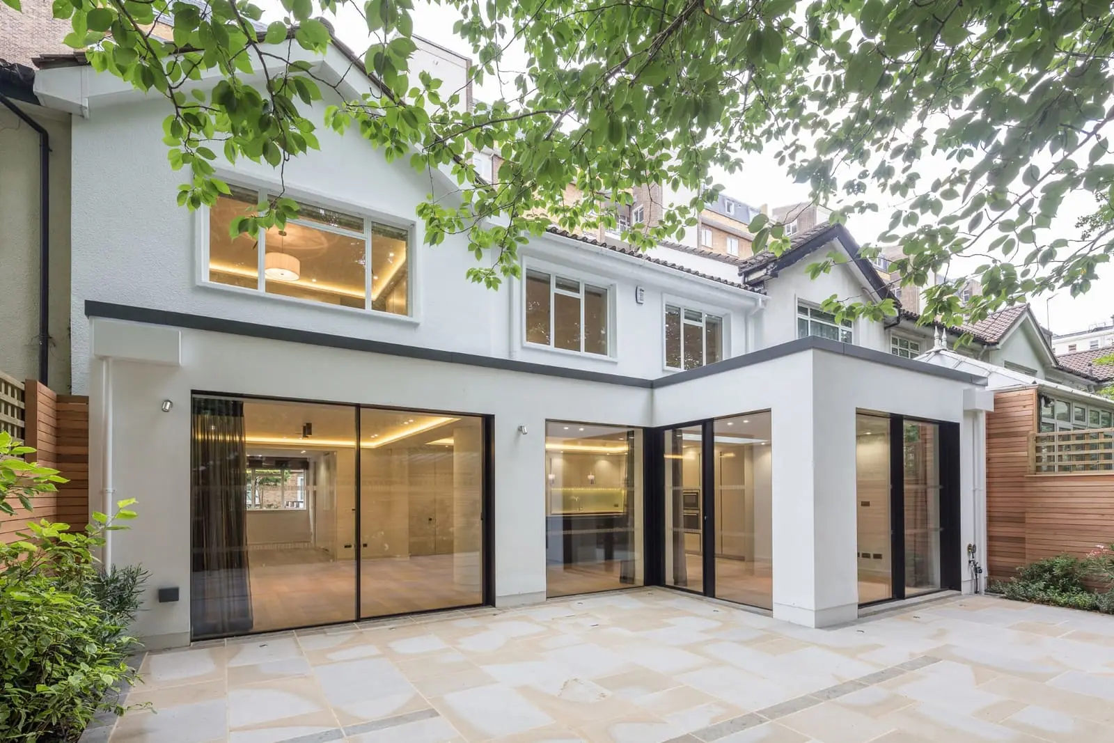 Modern residential property exterior with elegant architectural design and landscaping